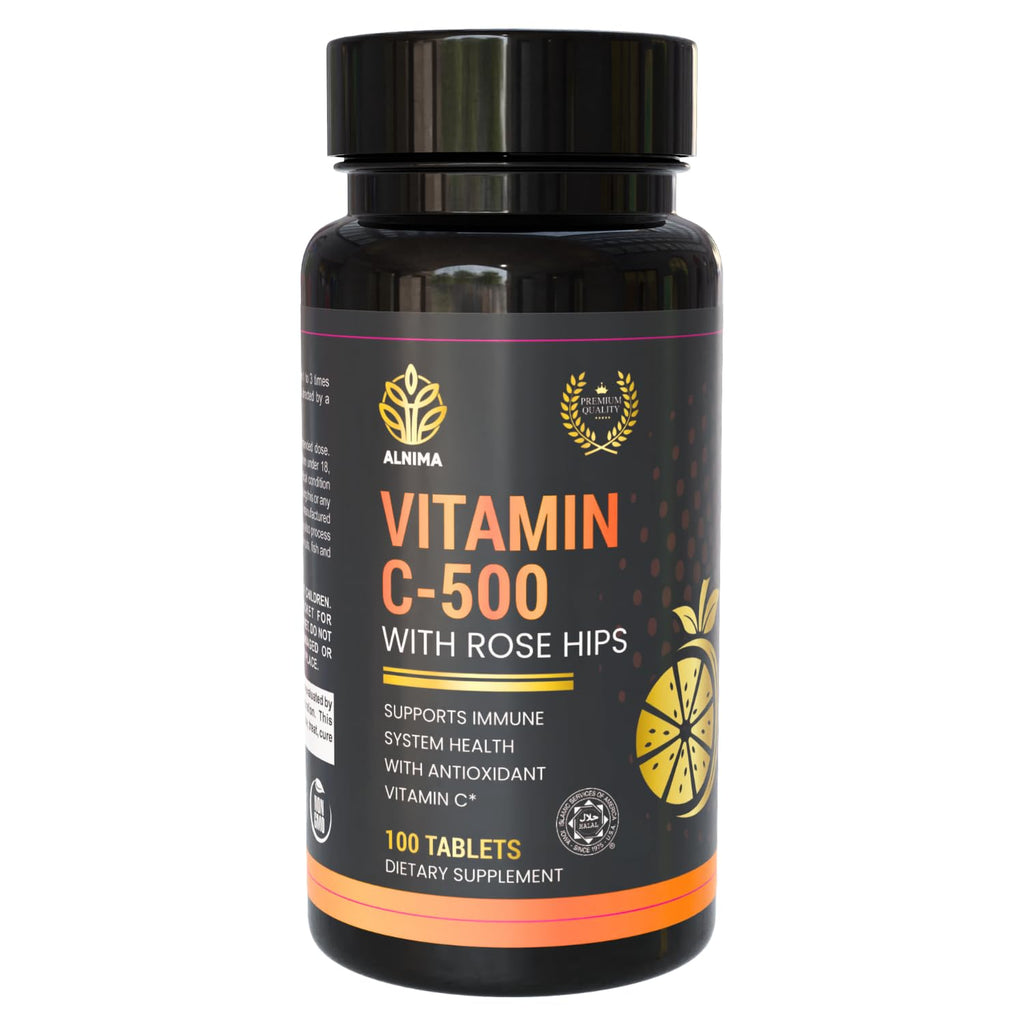 VITAMIN C500 mg with Rose HIPS – Immune Support Supplement – Antioxidant Tablets – Halal Certified – 100 Count – Made in USA – Non-GMO – Supports Skin & Collagen Health