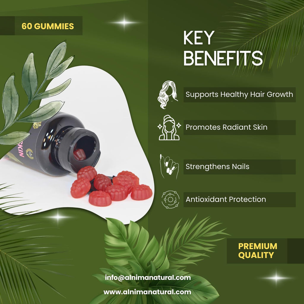 HAIR, SKIN & NAILS Gummies with Collagen – Biotin 6000 mcg, Vitamins A, C, D, E, Zinc & Folate – Passionfruit Flavor – Halal Certified – 60 Gummies