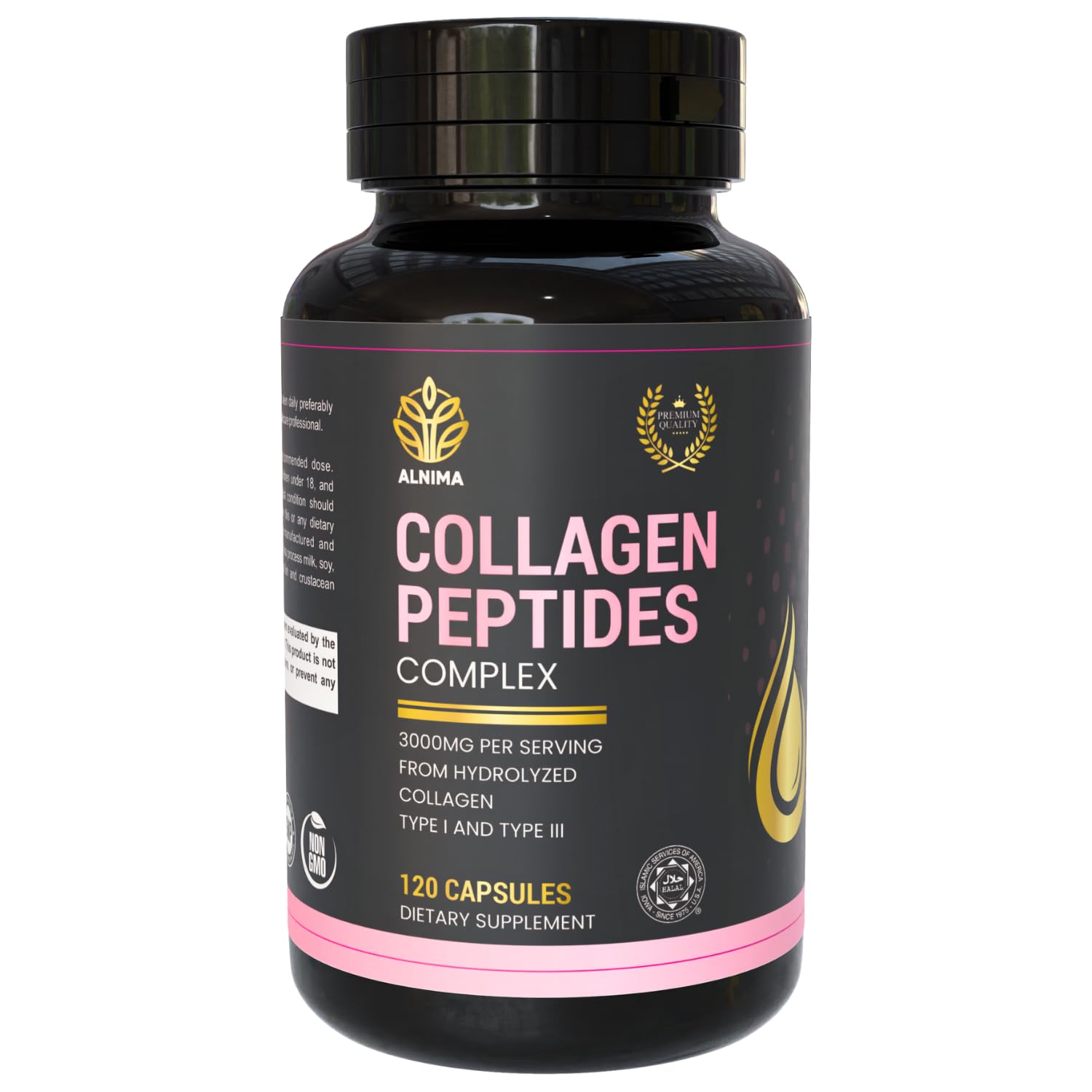 COLLAGEN PEPTIDES Complex – Type I & III Hydrolyzed Bovine Collagen – Halal Certified – 3000mg per Serving – Joint, Skin, Hair & Nail Support – 120 Capsules