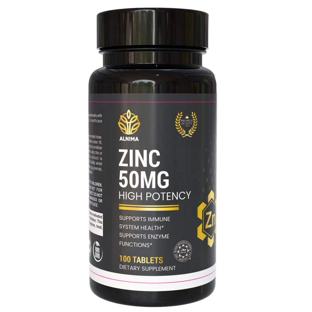 ZINC 50mg – High Potency Immune Support – Halal Certified Tablets – 100 Count – Non-GMO – Supports Skin, Hair, and Cellular Health – Made in USA
