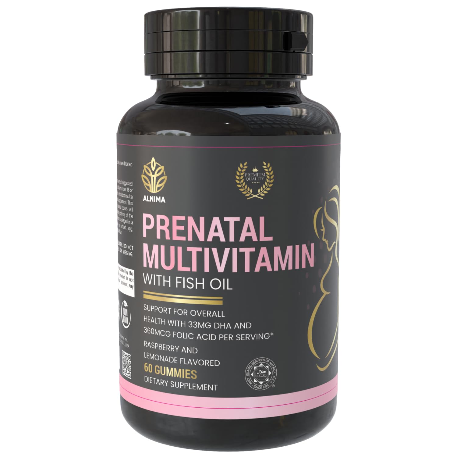 PRENATAL MULTIVITAMIN with DHA & EPA – Omega-3 Fish Oil Gummies for Pregnancy – Halal Certified – Raspberry & Lemon Flavor – 60 Count – Made in USA