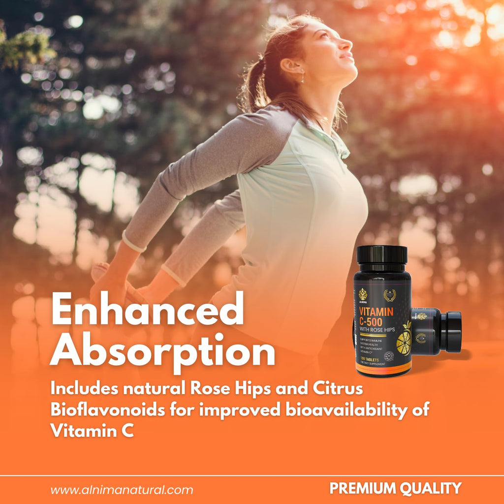 VITAMIN C500 mg with Rose HIPS – Immune Support Supplement – Antioxidant Tablets – Halal Certified – 100 Count – Made in USA – Non-GMO – Supports Skin & Collagen Health